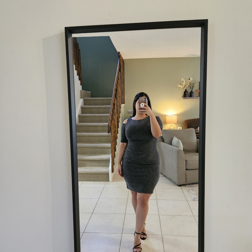 Sophisticated Black Midi Dress With Silver Sparkles